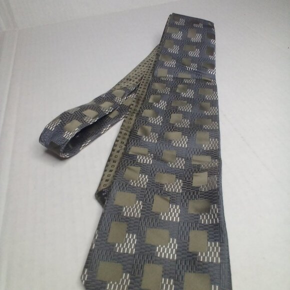 Pronto Uomo Tie Necktie Men Silk Geometric Pattern Green Silver - Picture 4 of 8